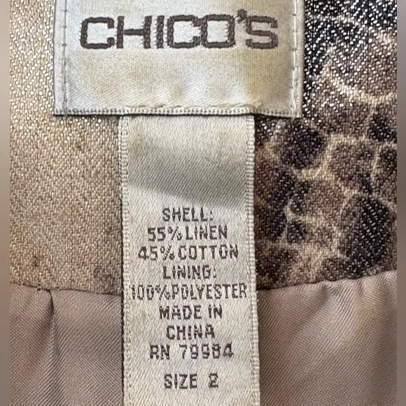 Chico's Animal Print Jacket - Cream & Brown with a touch of silver - Picture 10 of 12